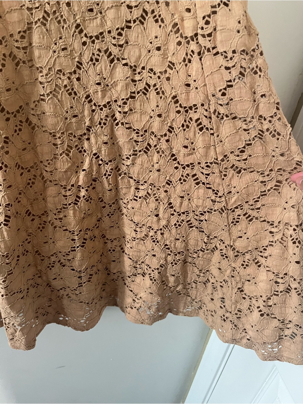 Vintage Tan Floral Lace Midi Skirt 16 Cottagecore Rustic Modest Feminine Fall - Picture 3 of 7